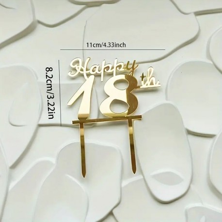 Cake Topper Acrylic Gold Happy 18th