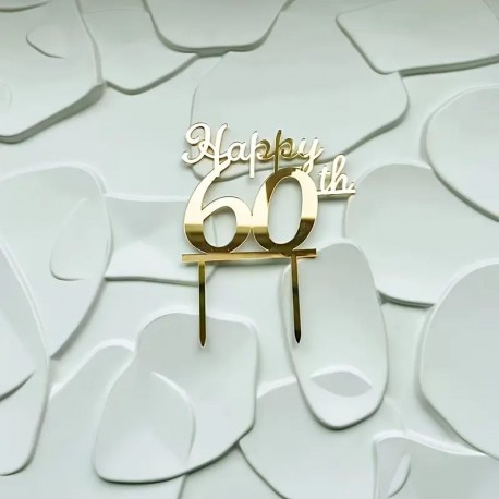 Cake Topper Acrylic Gold Happy 60th