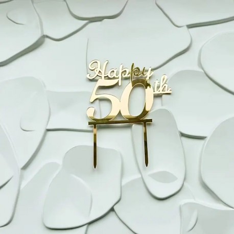 Cake Topper Acrylic Gold Happy 50th