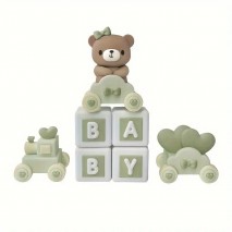 Cake Topper Baby Blocks & Train Green 7p