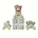 Cake Topper Baby Blocks & Train Green 7pc