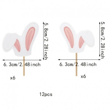 Cake Topper Easter Bunny Ears 12pcs