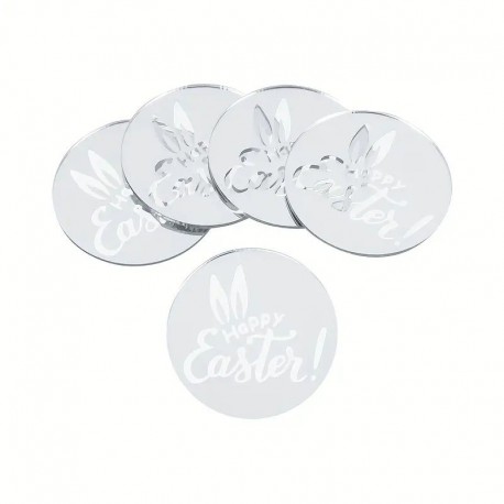 Acr Top Rnd Silver Happy Easter 1pc