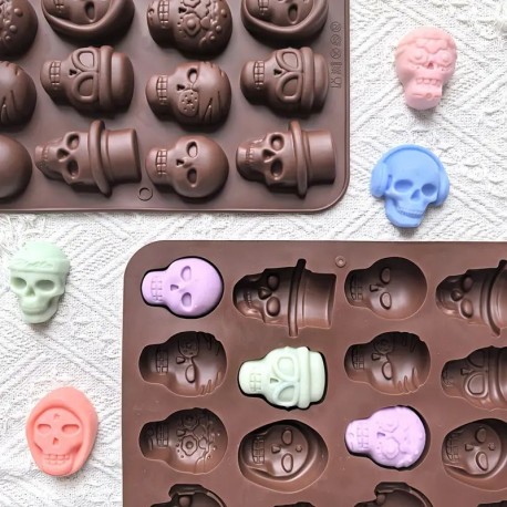 Silicone Mould Assorted Skull Faces 16 cavity