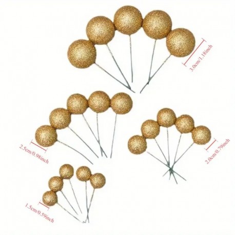 Cake Topper Balls Glitter Gold 20pc