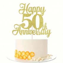 Cake Topper 50th Anniversary Gold Glitte