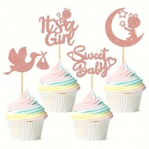 Cupcake Top Baby Shower Girl RGold 12pc