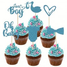 Cupcake Top Baby Shower Boy Blue 12pc
