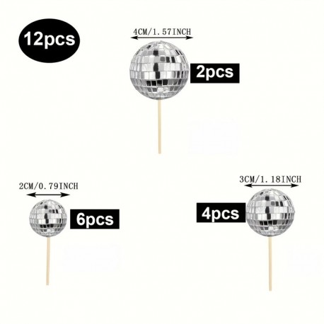 Cake Topper Ball Set Assorted sizes 12pc Mirror Ball