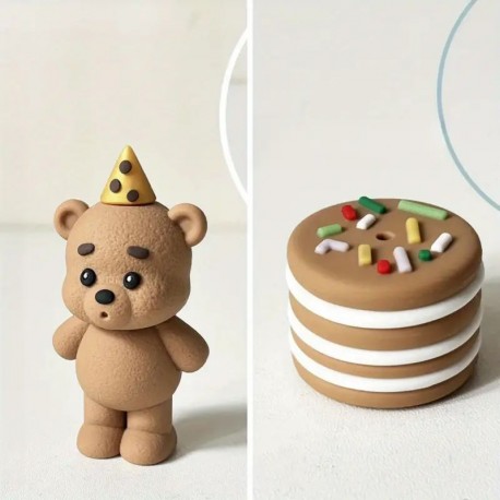 Cake Topper Bear and Cake 2pcs