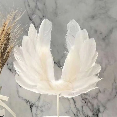 Cake Topper Feather Wings White 1pc