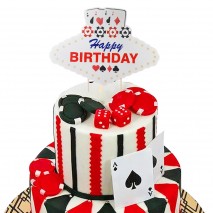 Cake Topper Vegas Sign+Poker Cards 4pc