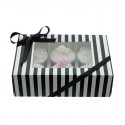 6 Hole Black & White Striped Cupcake Box with PVC Window
