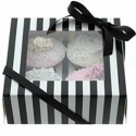 4 Hole Black & White Striped Cupcake Box with PVC Window