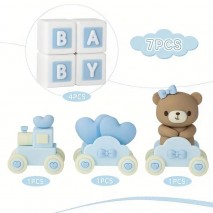 Cake Topper Animal Train Blue 7pc