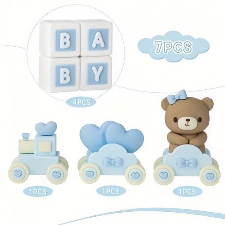 Cake Topper Animal Train Blue 7pc
