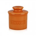 Ceramic Butter Bell Crock with Lid- Ribbed Orange