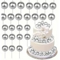 Cake Topper Ball Set Small Silver 10pcs