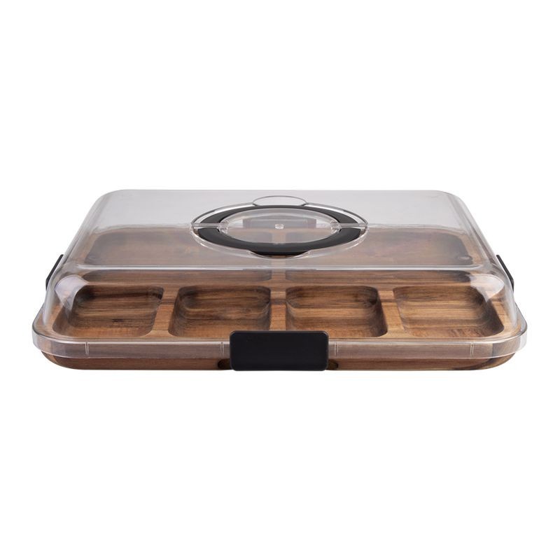 Alfresco Lane Acacia Wood Grazing Platter w Lid - Rectangular 6 Compartments
