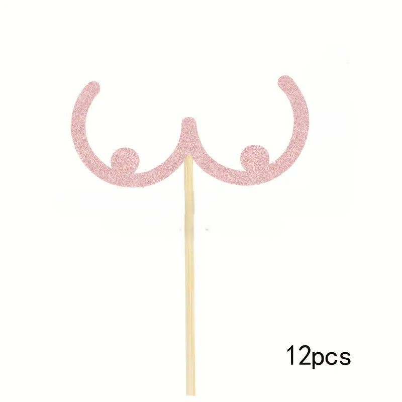 Cupcake Toppers - Glitter Breasts - Baby Pink - 12 piece