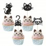 Cupcake Toppers - Glitter Black Cat - 24 pieces