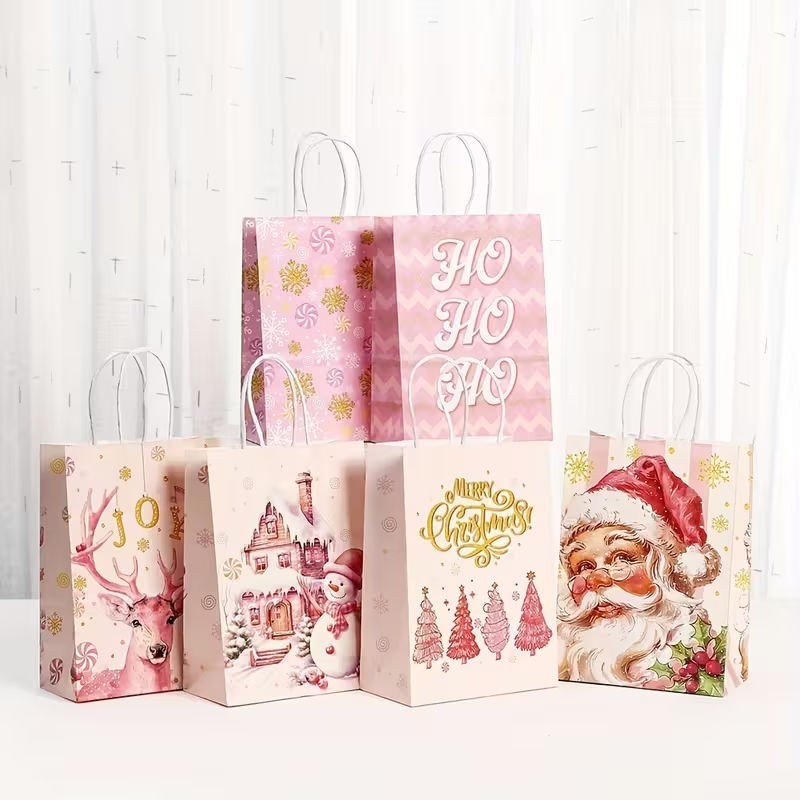 Xmas Pink Giftbag Ho Ho Ho 15x8x21cm 1p
