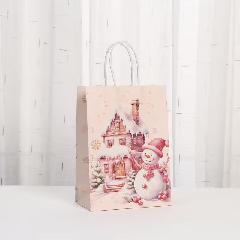 Xmas Pink Giftbag Snowman 15x8x21cm 1p