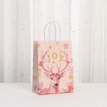 Xmas Pink Giftbag Reindeer 15x8x21cm 1p