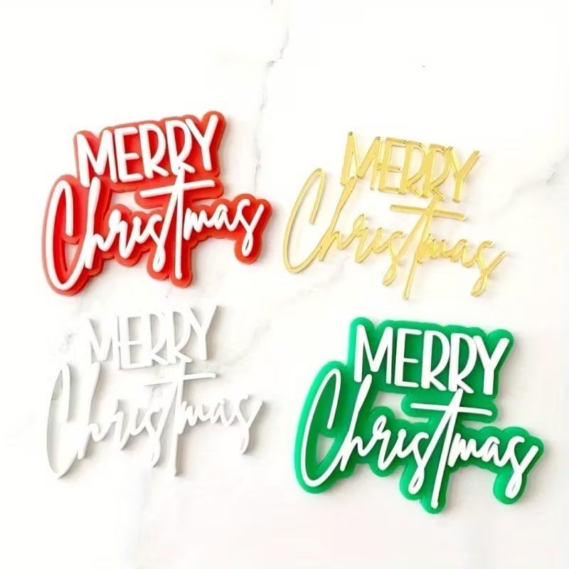Cake Topper Merry Christmas White 7cm