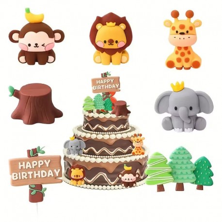 Cake Topper Cute Jungle Trees & Sign 5pc