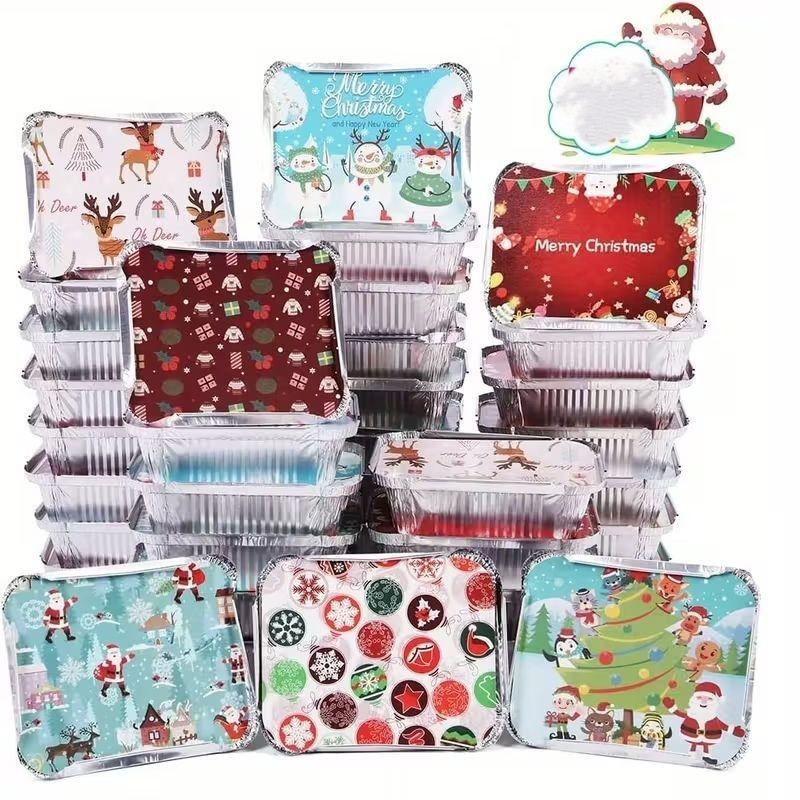 Christmas Disp Foil Tray w Lid 11x9.5x5b