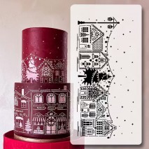 Christmas House Street Cake Stencil