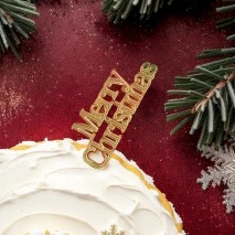 Cake Top Acr Gold Mini Merry Xmas 5.5cm