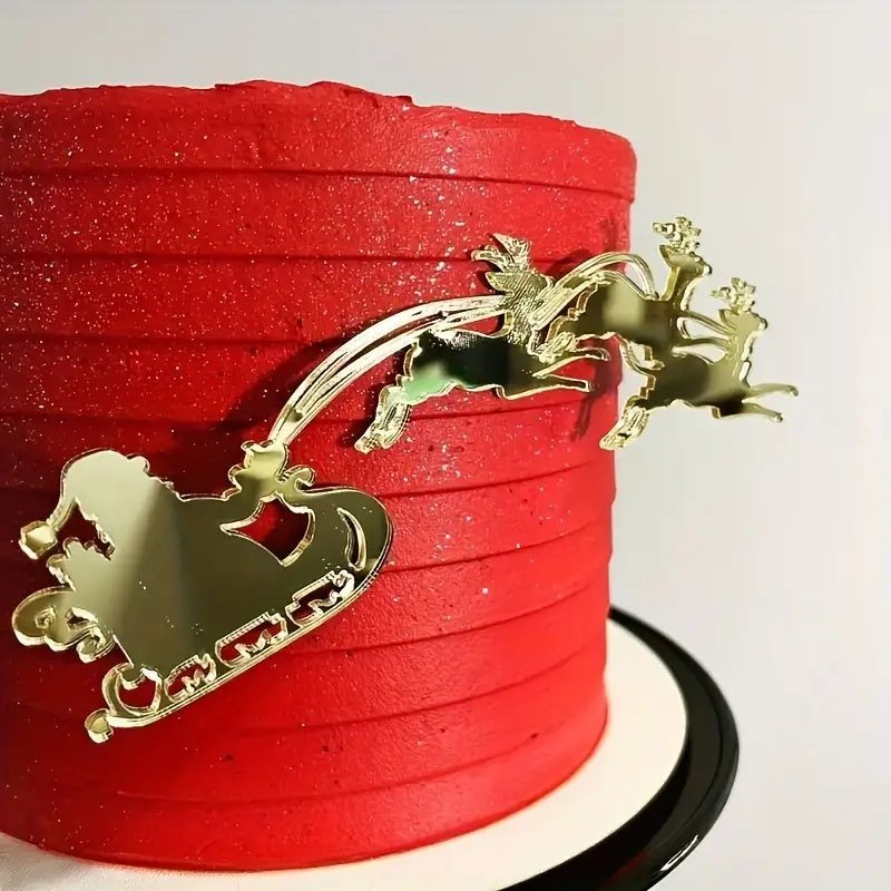 Cake Top Acr Gold Santa and Sleigh