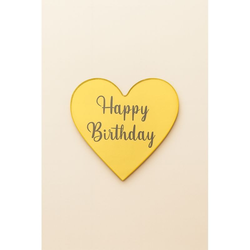 Acrylic Heart Cake Topper – Gold Happy Birthday - 1 Piece