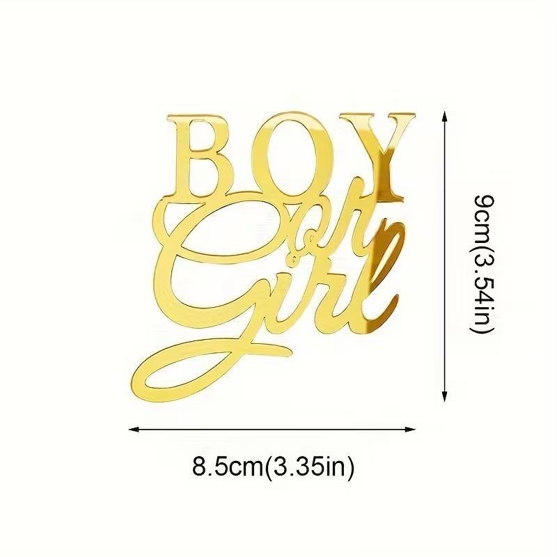 Acr Cake Topper Boy or Girl Gold 8.5x9cm