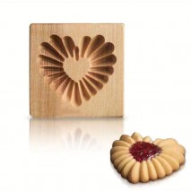 Wooden Cookie Mould Ribbed Heart