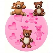 Silicone Mould Teddy Bear & Hearts 9 cav