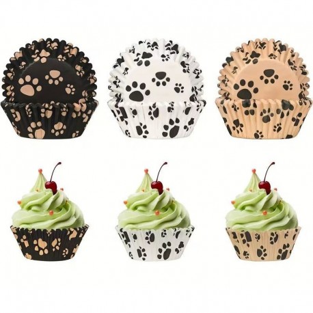 Dog Bone Print Baking Cups – Light Brown 50pcs Unbranded - 1