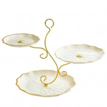 3 Tier Cupcake Stand Offset Cream & Gold Unbranded - 1