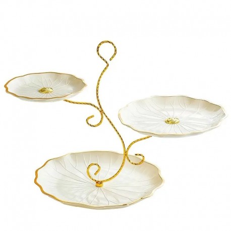3 Tier Cupcake Stand Offset Cream & Gold Unbranded - 1