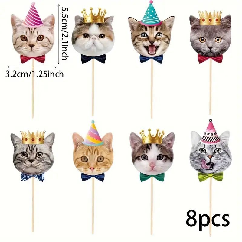 Cupcake Toppers Kittens 8pc Set Unbranded - 1