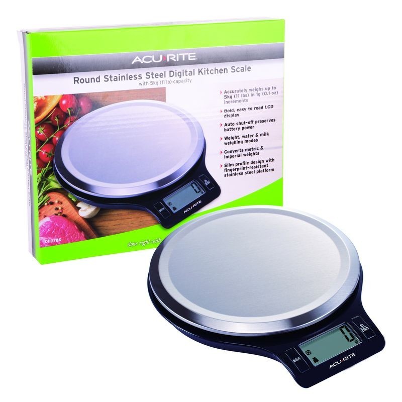 Acurite Round Stainless Steel Digital Kitchen Scale 1g/5kg Acurite - 1