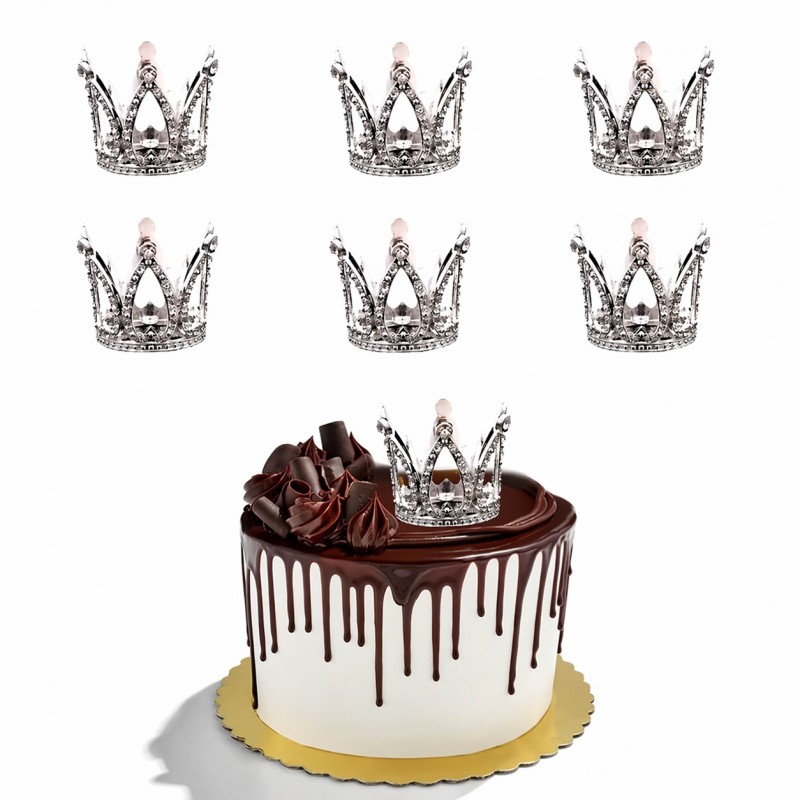 Cake Topper Silver Crown Diamante Small