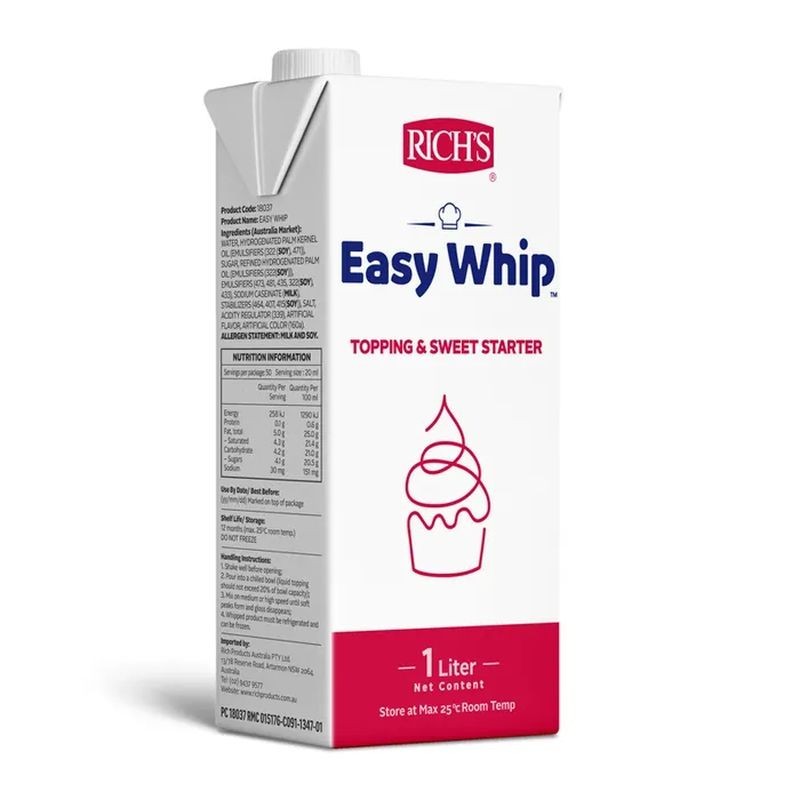 Rich's Easy Whip Vanilla Topping & Sweet Starter - 1 Litre Cake Craft - 1