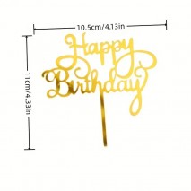 Cake Topper Gold Acrylic Happy Birthday 10.5x11cm