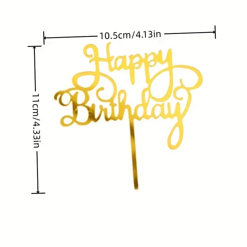 Cake Top Gold Acr Happy Birthday 6x10cm