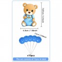 Blue Teddy Bear Cake Topper Set – 11 Piece