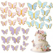 Cake Topper Butterflies Blue Pink Purple 50pcs Set