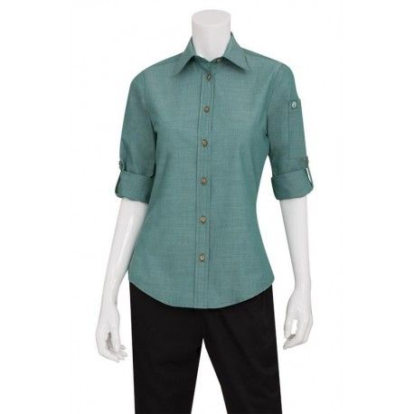 Chef Works Womens Chambray Green Mist Shirt SLWCH002 Chef